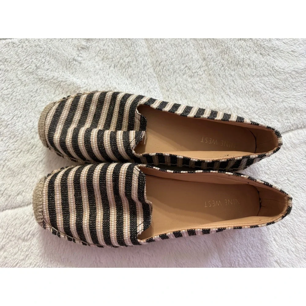 Nine West Striped Espadrille Loafers Black Cream Womens 9M Platform